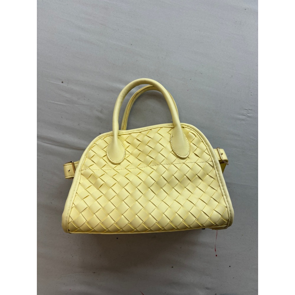 Urban Expressions Yellow Woven Faux Leather Satchel Handbag Gold Hardware